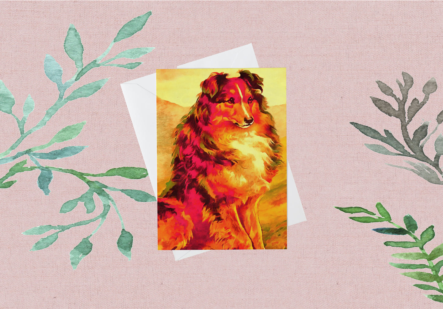 Any occasion greeting Card, blank inside, write anything, dog, Collie, design 17
