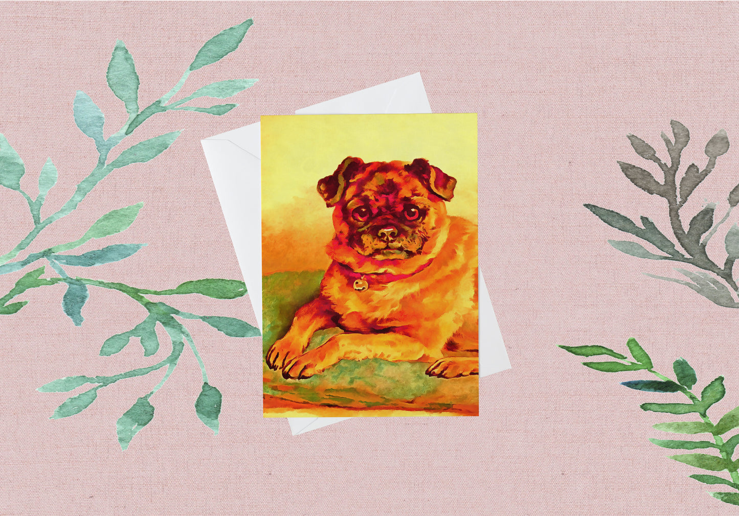 Any occasion greeting Card, blank inside, write anything, Pug dog, design 18