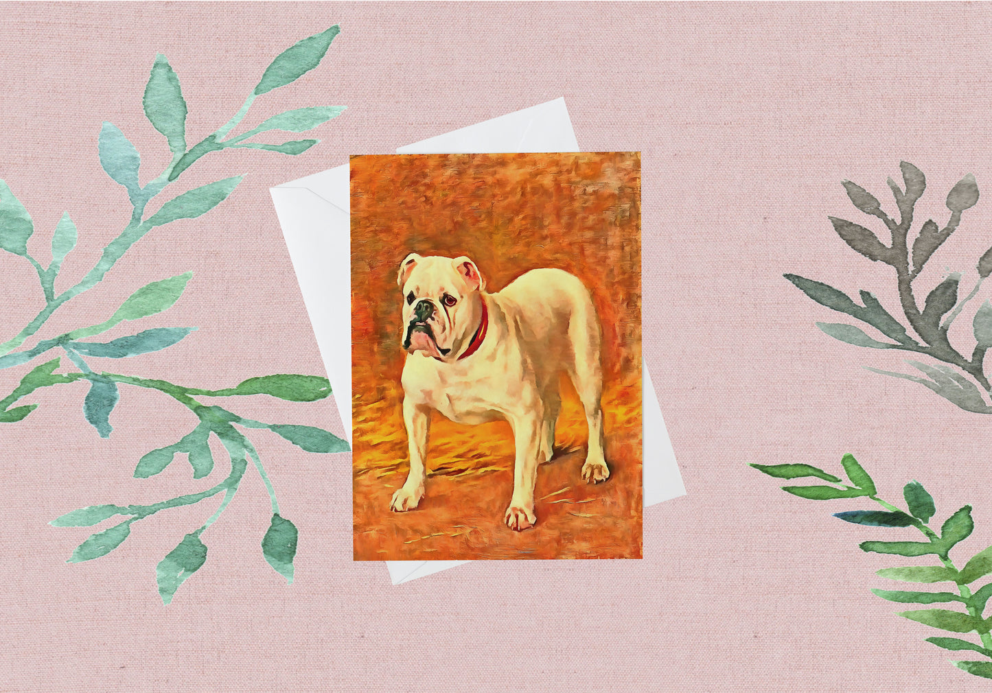 Any occasion greeting Card, blank inside, write anything, dog, Bulldog, design 8