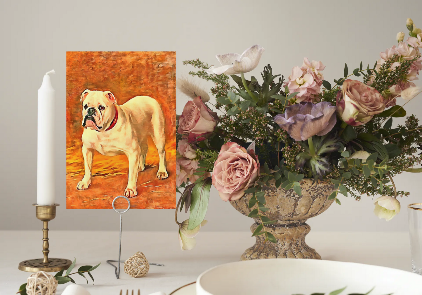 Any occasion greeting Card, blank inside, write anything, dog, Bulldog, design 8