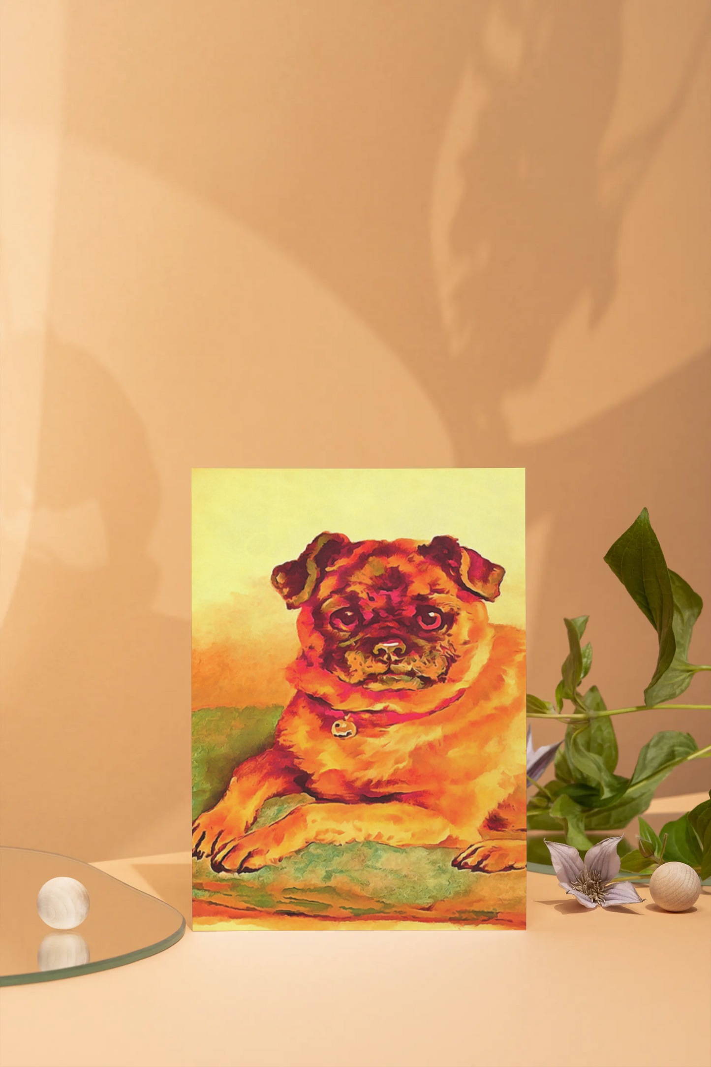 Any occasion greeting Card, blank inside, write anything, Pug dog, design 18