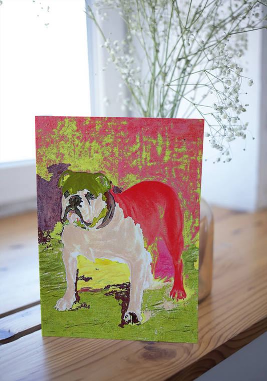 Any occasion greeting Card, blank inside, write anything, dog, Bulldog, design 8B