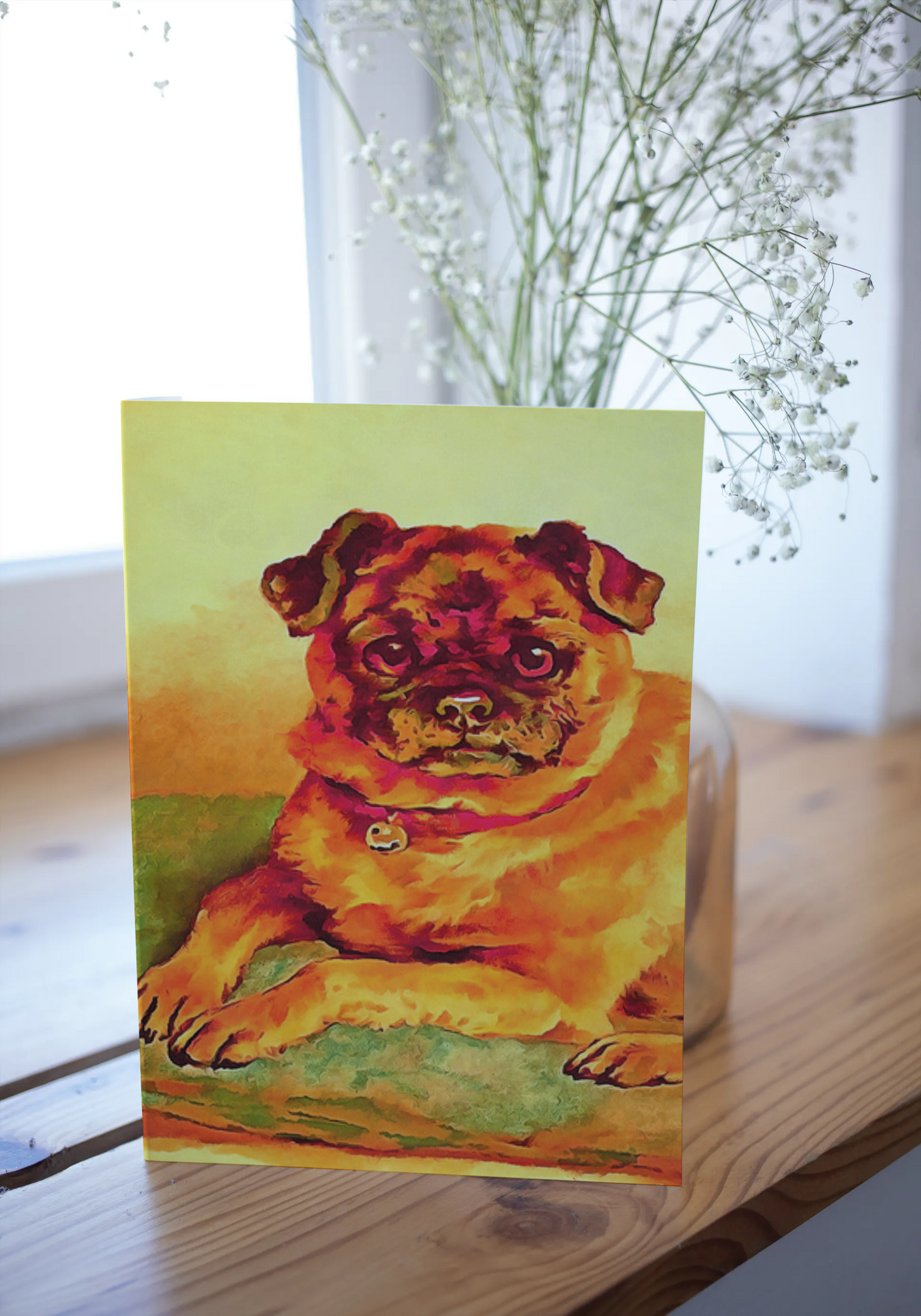 Any occasion greeting Card, blank inside, write anything, Pug dog, design 18