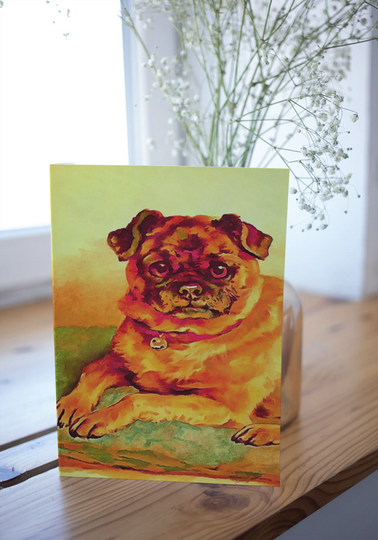 Any occasion greeting Card, blank inside, write anything, Pug dog, design 18