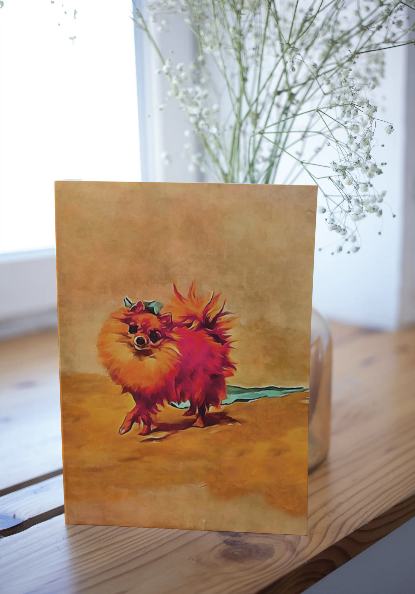 Any occasion greeting Card, blank inside, write anything, Miniature Pomeranian dog, design 4