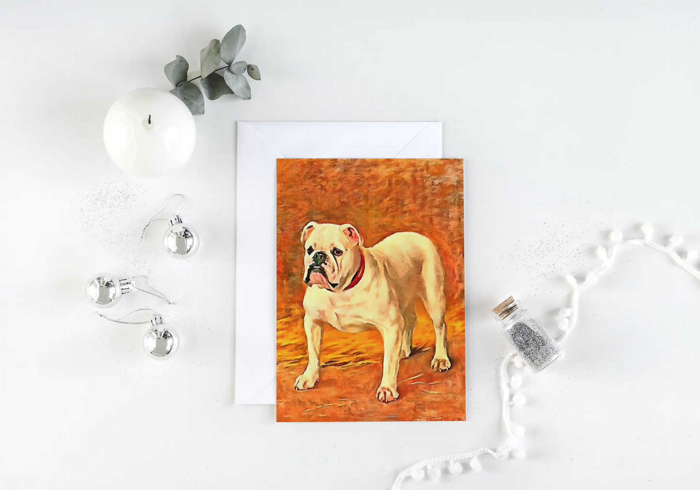 Any occasion greeting Card, blank inside, write anything, dog, Bulldog, design 8