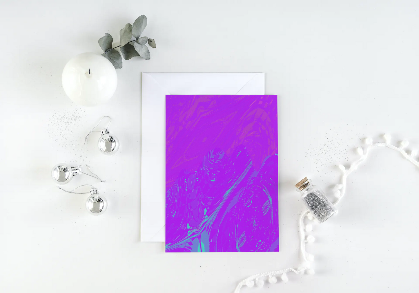 Any occasion greeting Card, blank inside, write anything, Blue Angel Abstract, design 13