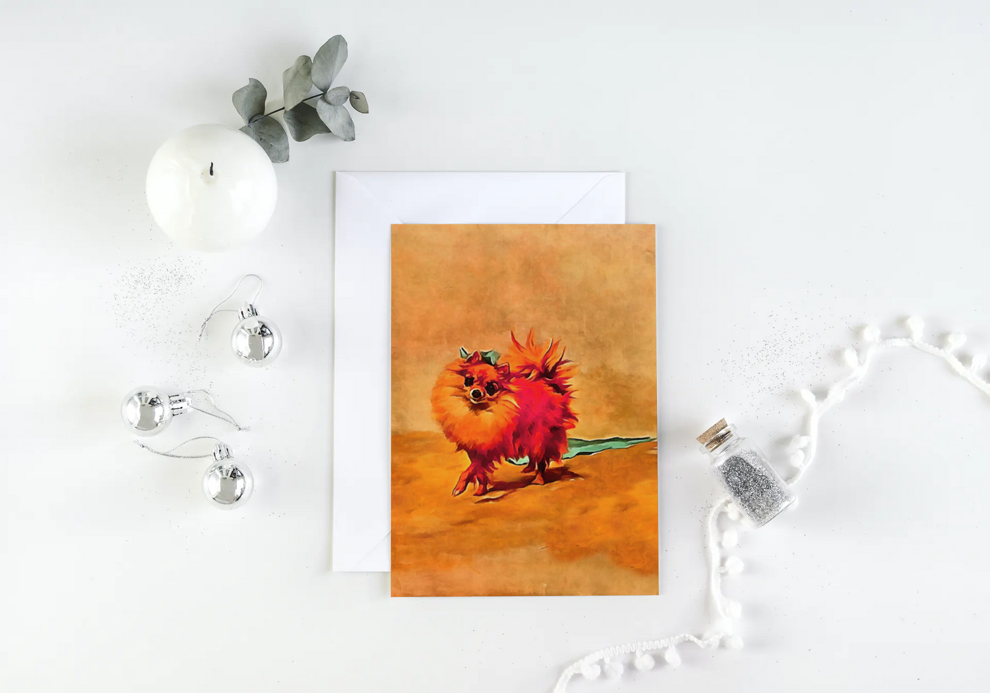 Any occasion greeting Card, blank inside, write anything, Miniature Pomeranian dog, design 4