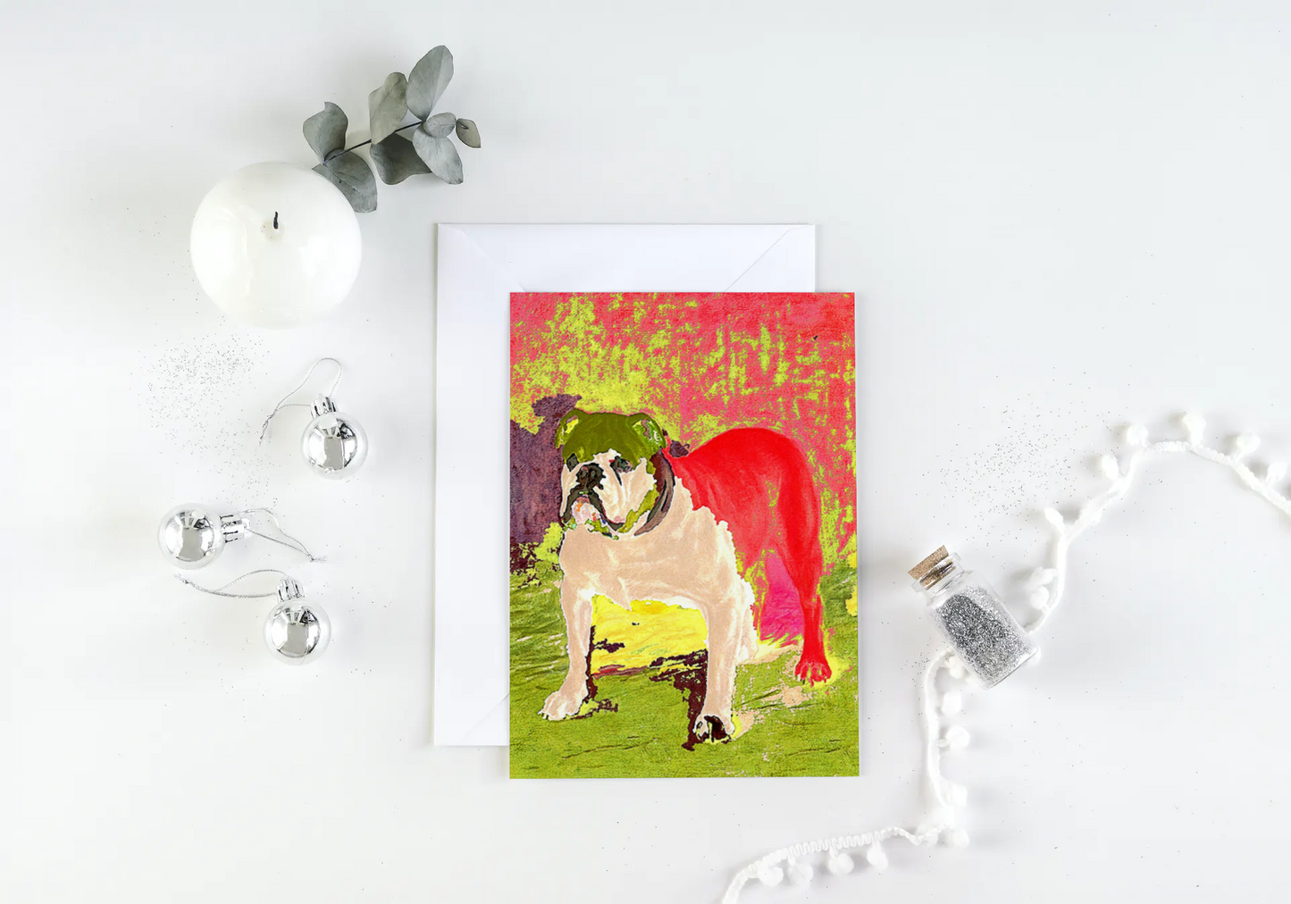 Any occasion greeting Card, blank inside, write anything, dog, Bulldog, design 8B