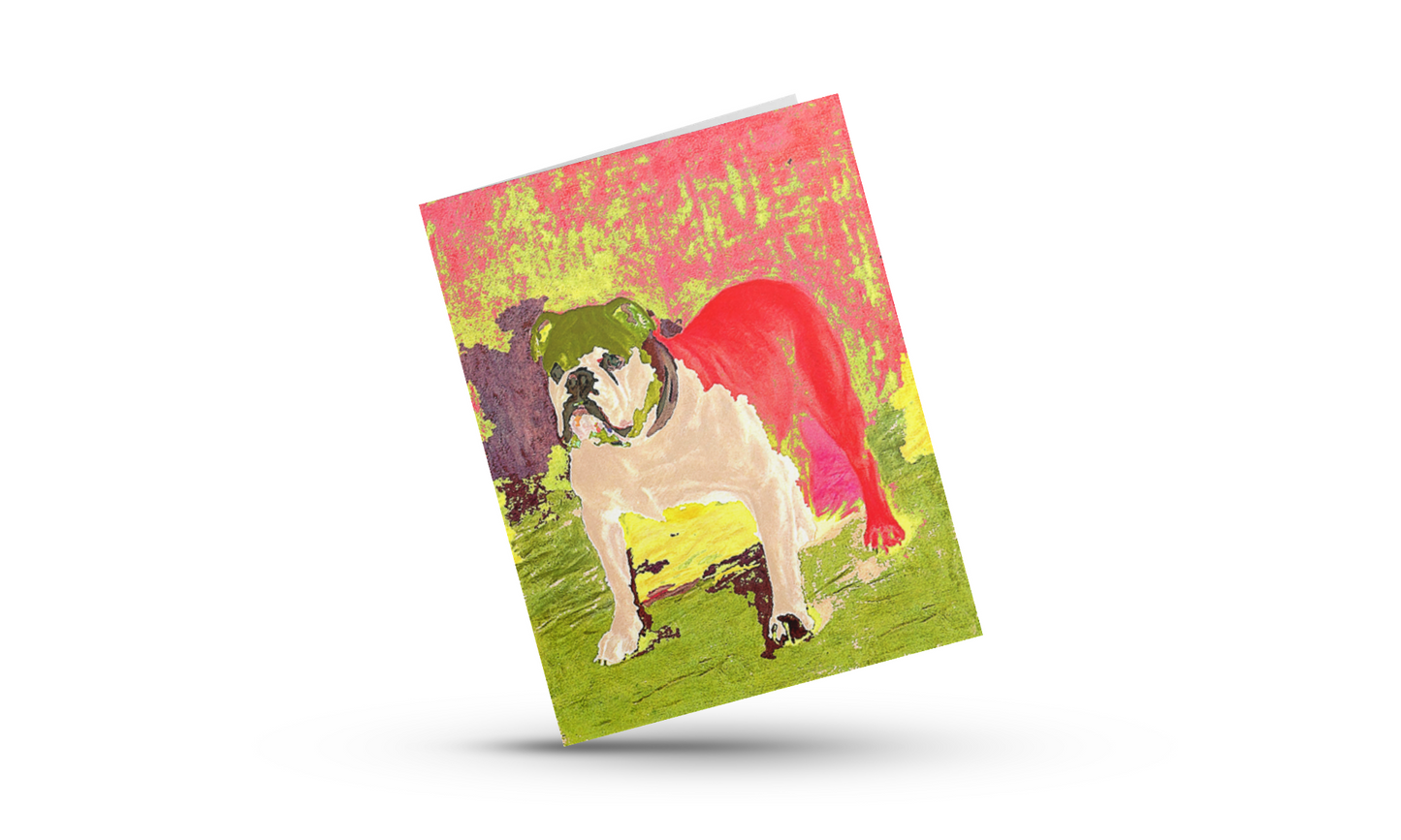 Any occasion greeting Card, blank inside, write anything, dog, Bulldog, design 8B