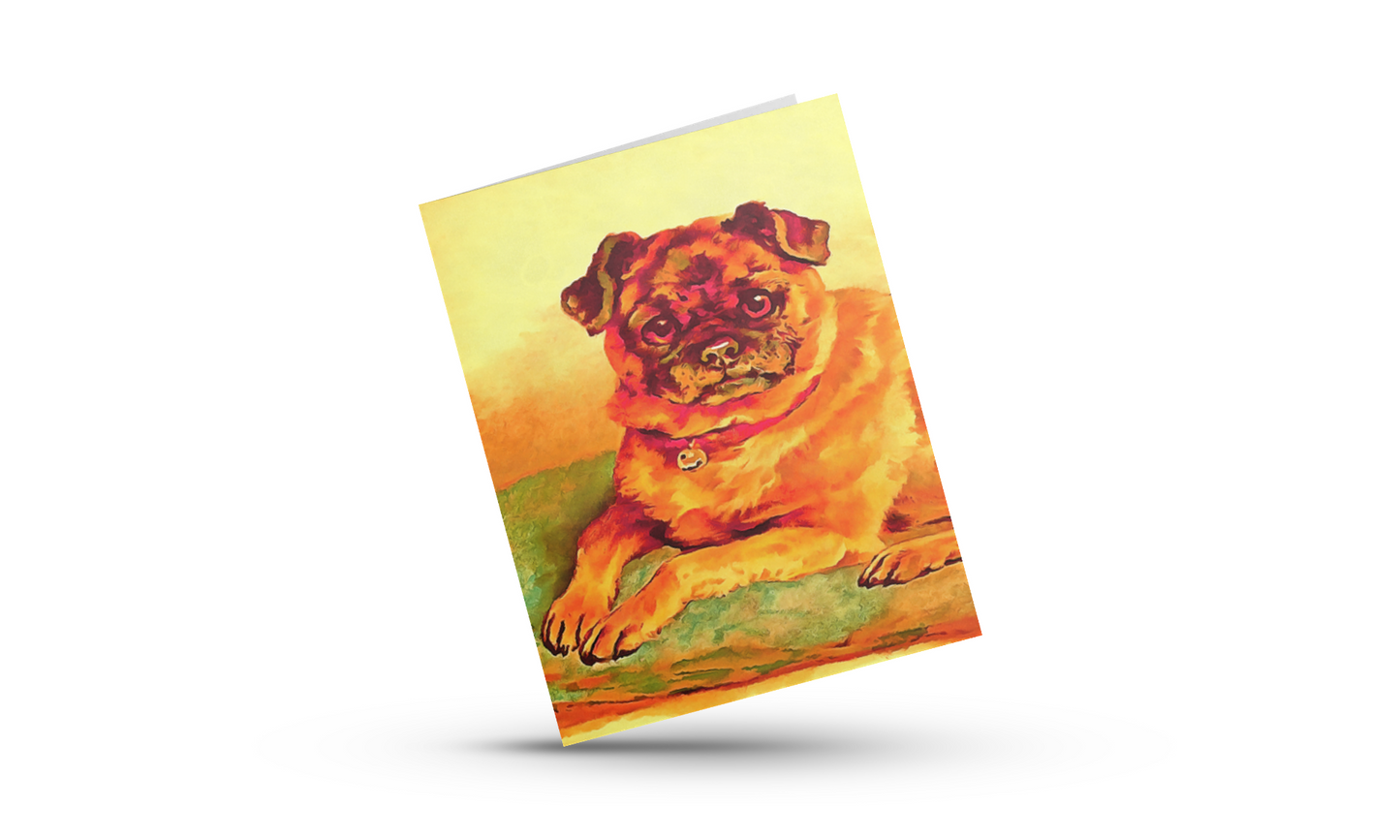 Any occasion greeting Card, blank inside, write anything, Pug dog, design 18