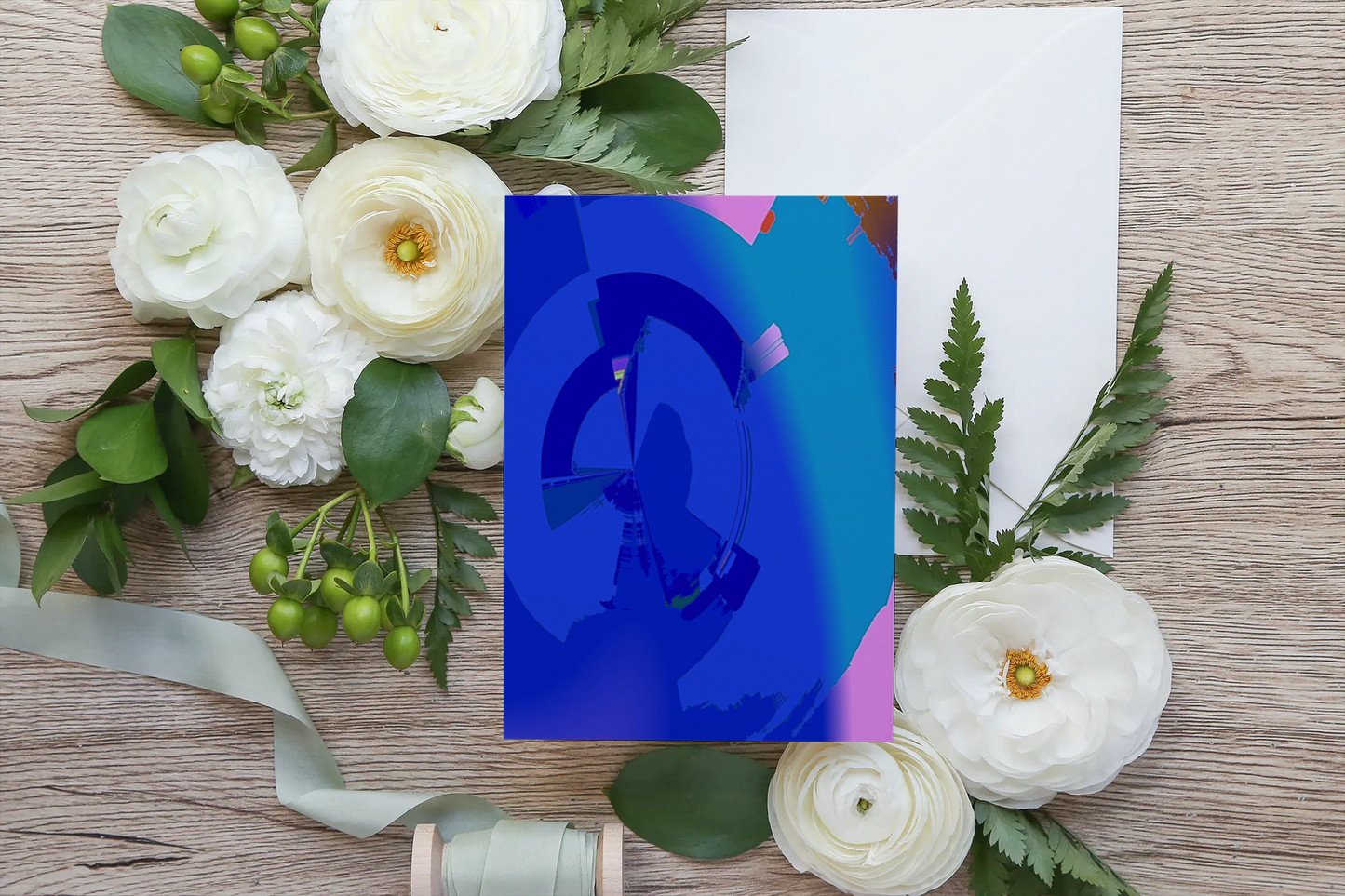 Any occasion greeting Card, blank inside, write anything, Blue Angel Abstract, design 9