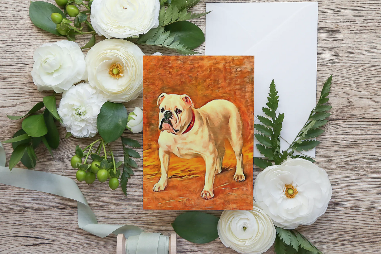 Any occasion greeting Card, blank inside, write anything, dog, Bulldog, design 8