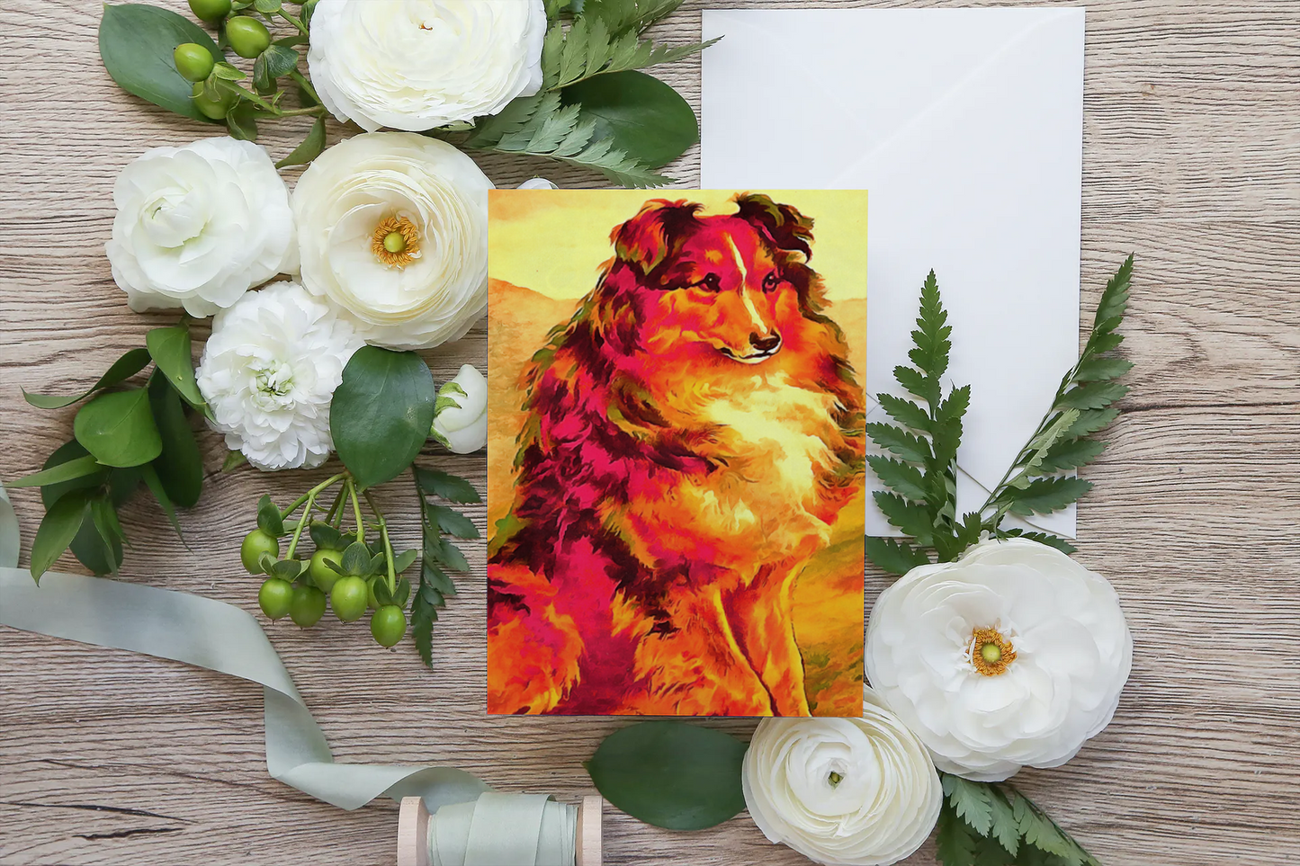 Any occasion greeting Card, blank inside, write anything, dog, Collie, design 17