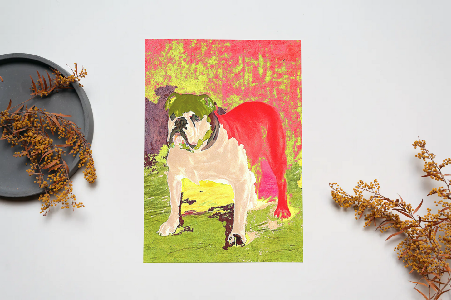 Any occasion greeting Card, blank inside, write anything, dog, Bulldog, design 8B