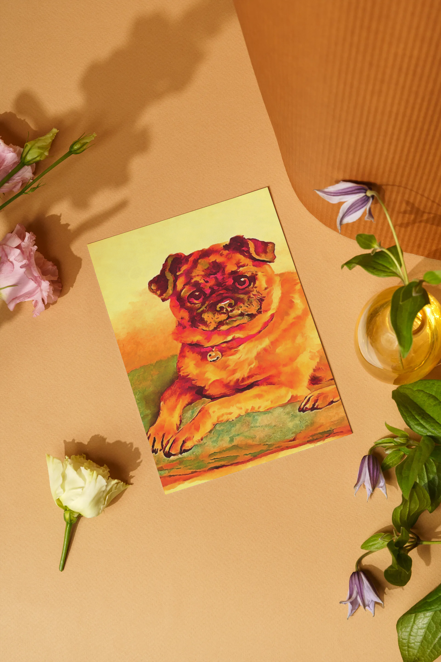 Any occasion greeting Card, blank inside, write anything, Pug dog, design 18