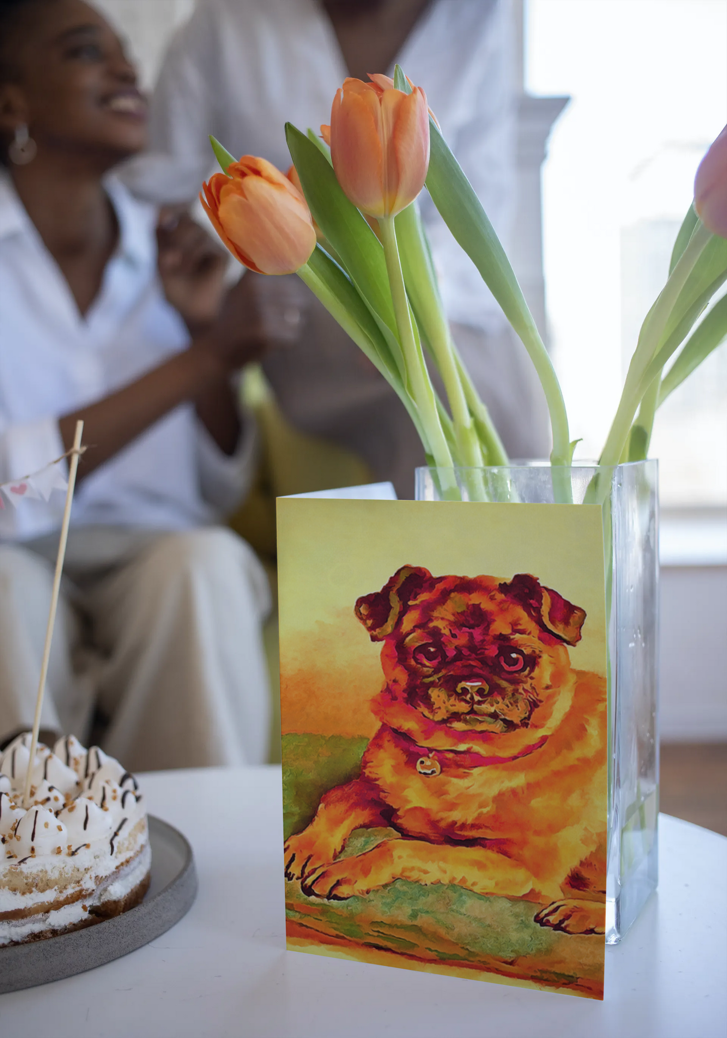 Any occasion greeting Card, blank inside, write anything, Pug dog, design 18