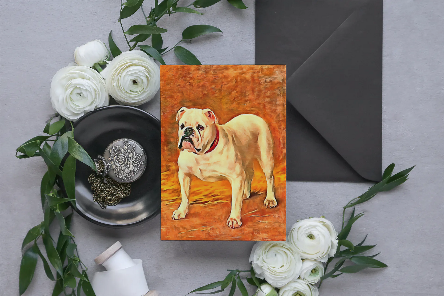 Any occasion greeting Card, blank inside, write anything, dog, Bulldog, design 8