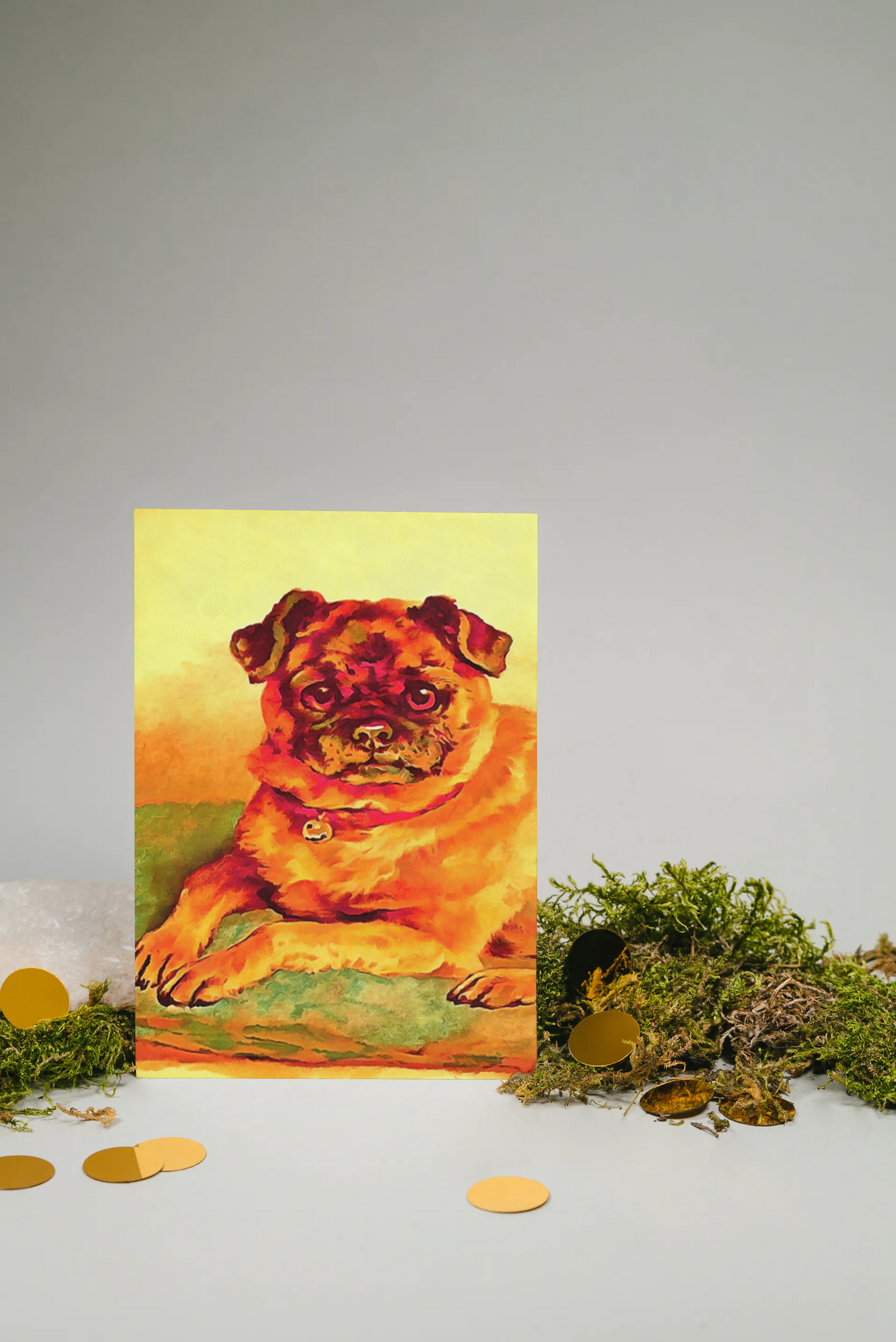 Any occasion greeting Card, blank inside, write anything, Pug dog, design 18