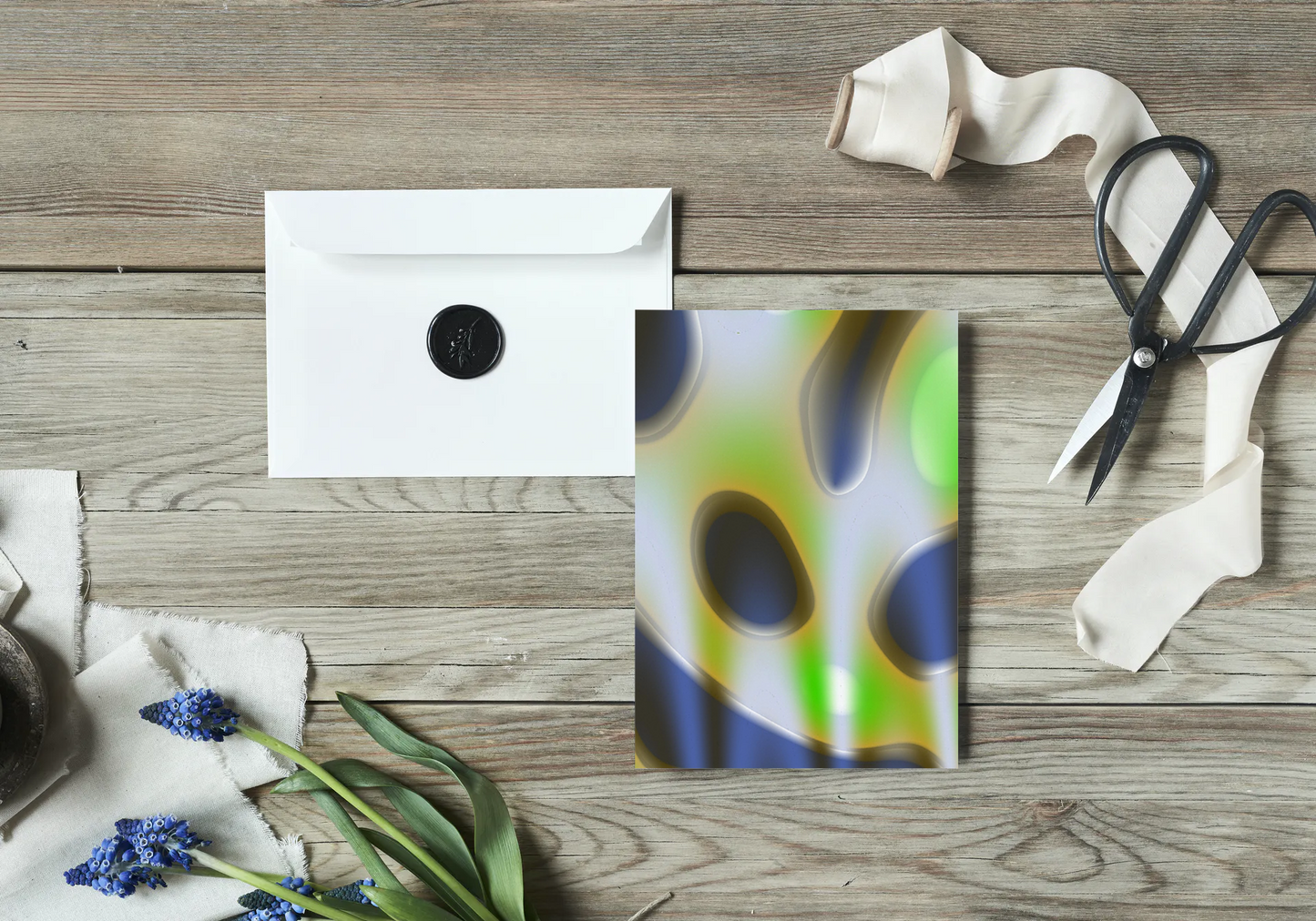 Any occasion greeting Card, blank inside, write anything, Blue Angel Abstract, design 11