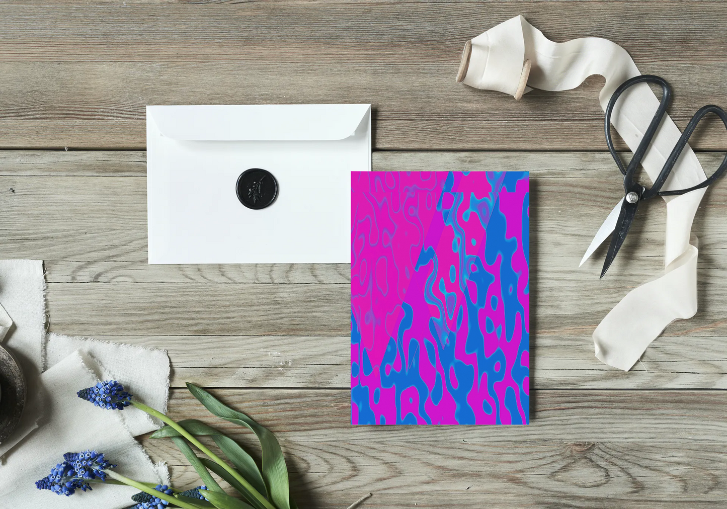 Any occasion greeting Card, blank inside, write anything, Blue Angel Abstract, design 2