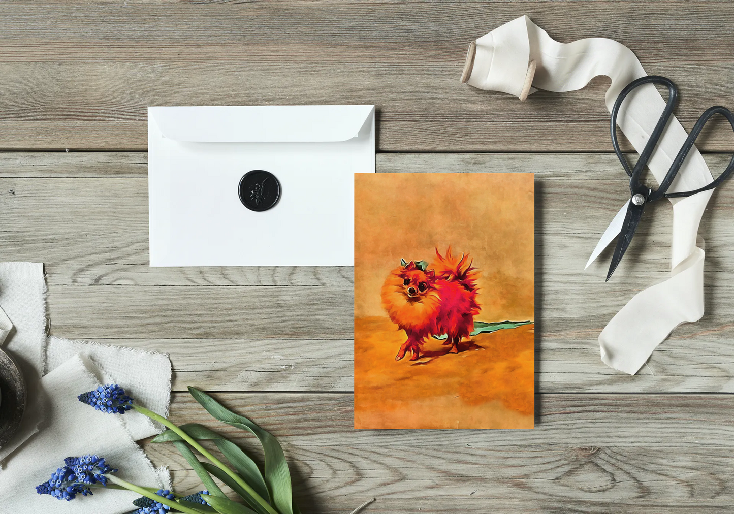 Any occasion greeting Card, blank inside, write anything, Miniature Pomeranian dog, design 4