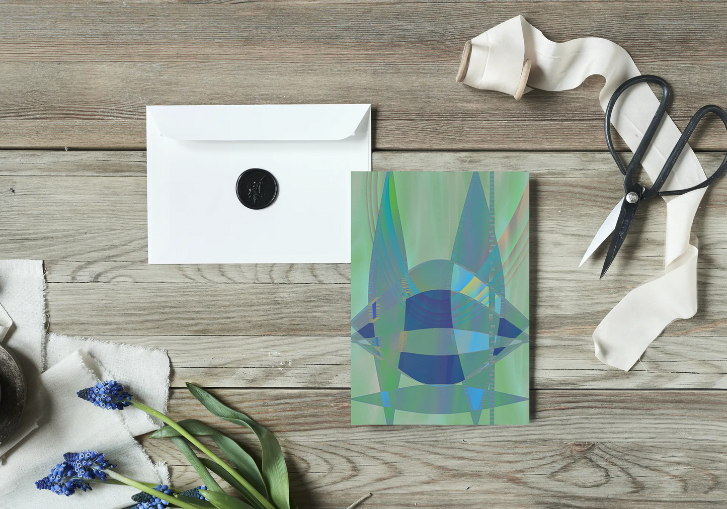 Any occasion greeting Card, blank inside, write anything, Blue Angel Abstract, design 7