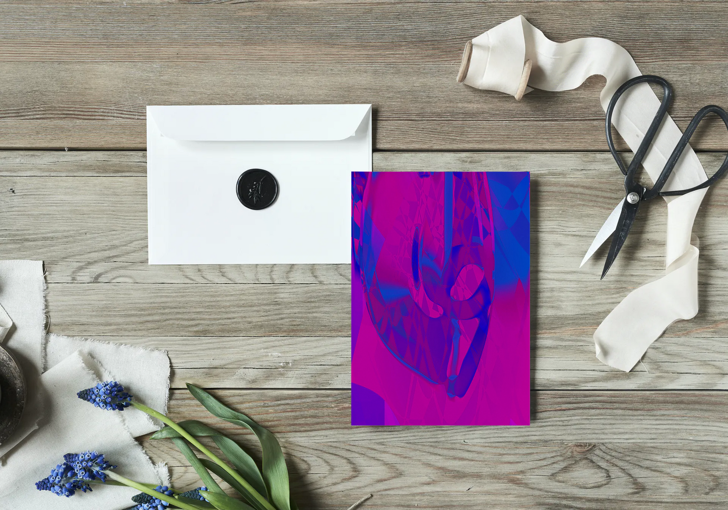 Any occasion greeting Card, blank inside, write anything, Blue Angel Abstract, design 4