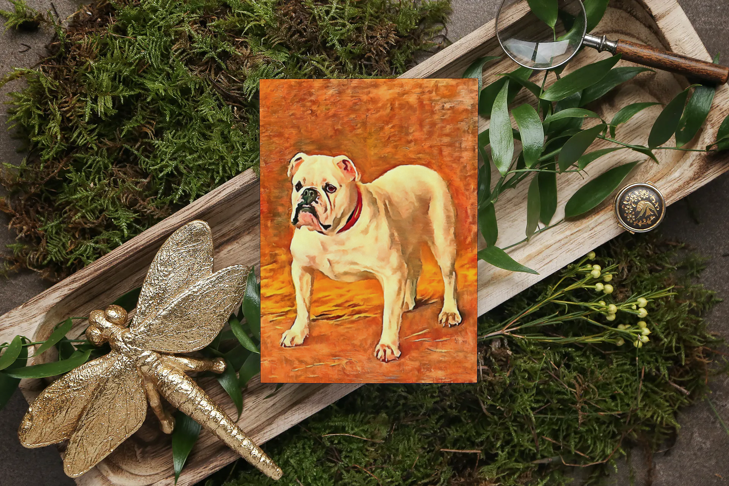 Any occasion greeting Card, blank inside, write anything, dog, Bulldog, design 8