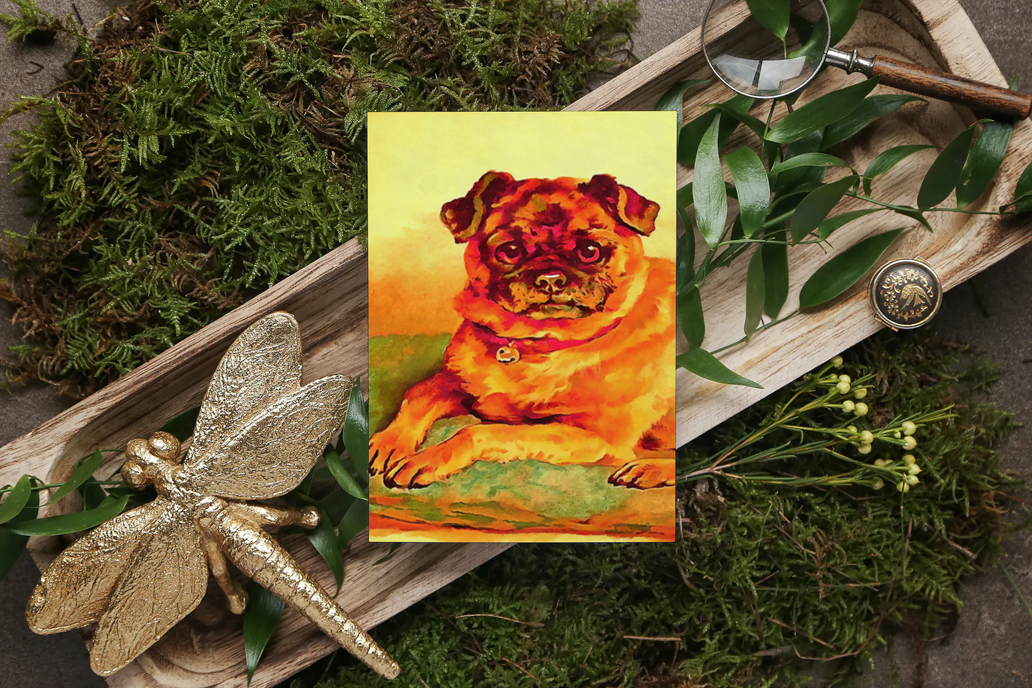 Any occasion greeting Card, blank inside, write anything, Pug dog, design 18