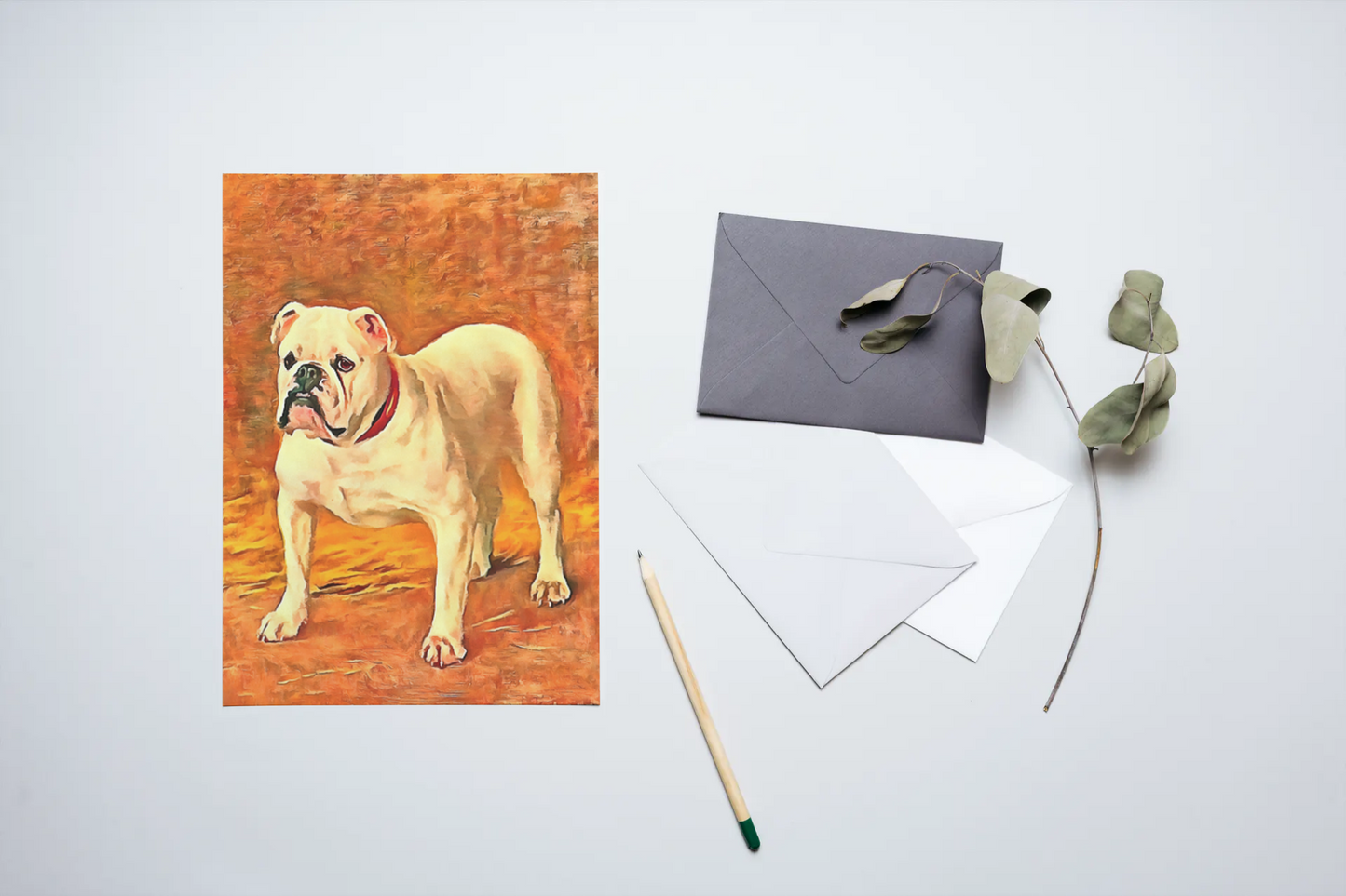 Any occasion greeting Card, blank inside, write anything, dog, Bulldog, design 8