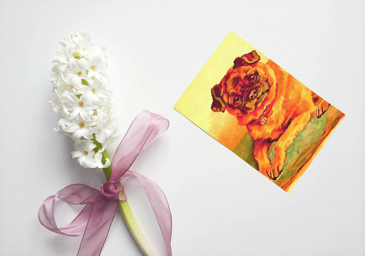 Any occasion greeting Card, blank inside, write anything, Pug dog, design 18